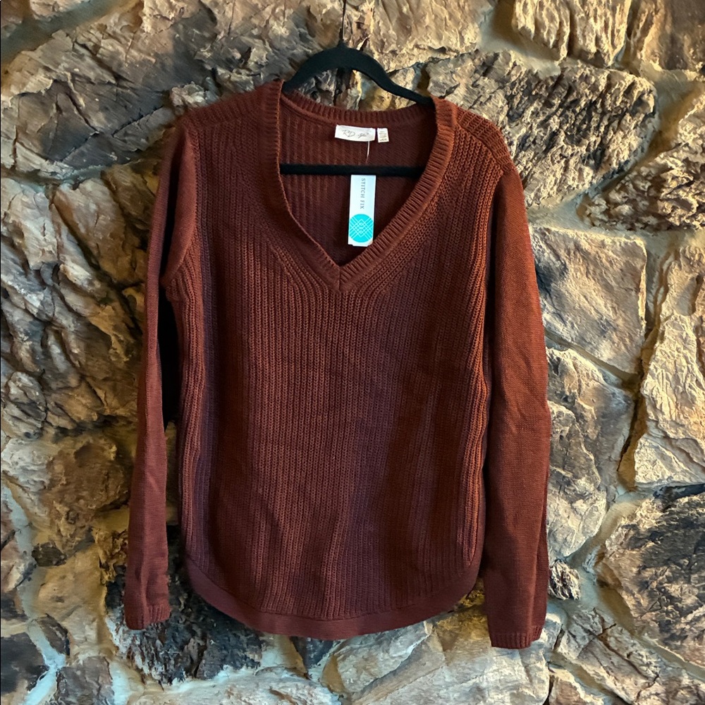 RD Style V-Neck Sweater - Deep Rust. NWT